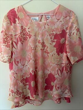 Pink/Peach Floral Short-Sleeve lined Blouse